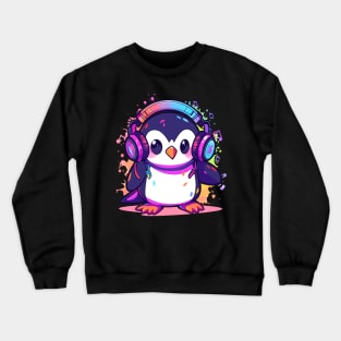 Cool Penguin With Headphones Crewneck Sweatshirt